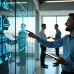 IT‑консультант объясняет владельцам малого бизнеса переезд в облако в небольшом офисе, на фоне ноутбука, сервера и облачных иконок